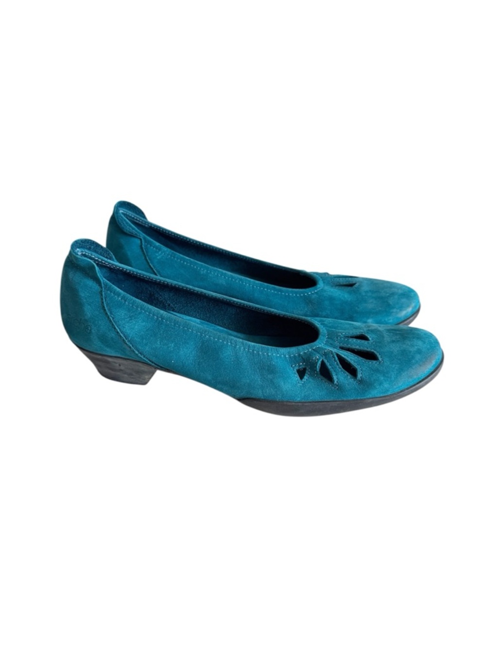 Arche Teal Blue Nubuck Leather Kitten Heel Cutout Comfy Shoes size 38.5 EU